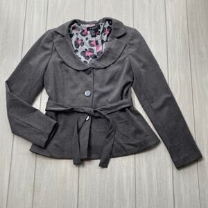 Sandro Sportswear Women's Grey Scoop Neck Collared Belted Blazer Size Small